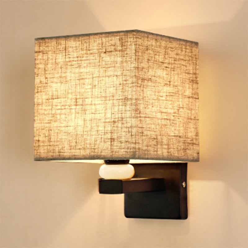 Modern Rectangle Fabric Wall Lamp With Faux Jade Decor - Flaxen/White/Beige 1-Bulb Fixture Beige