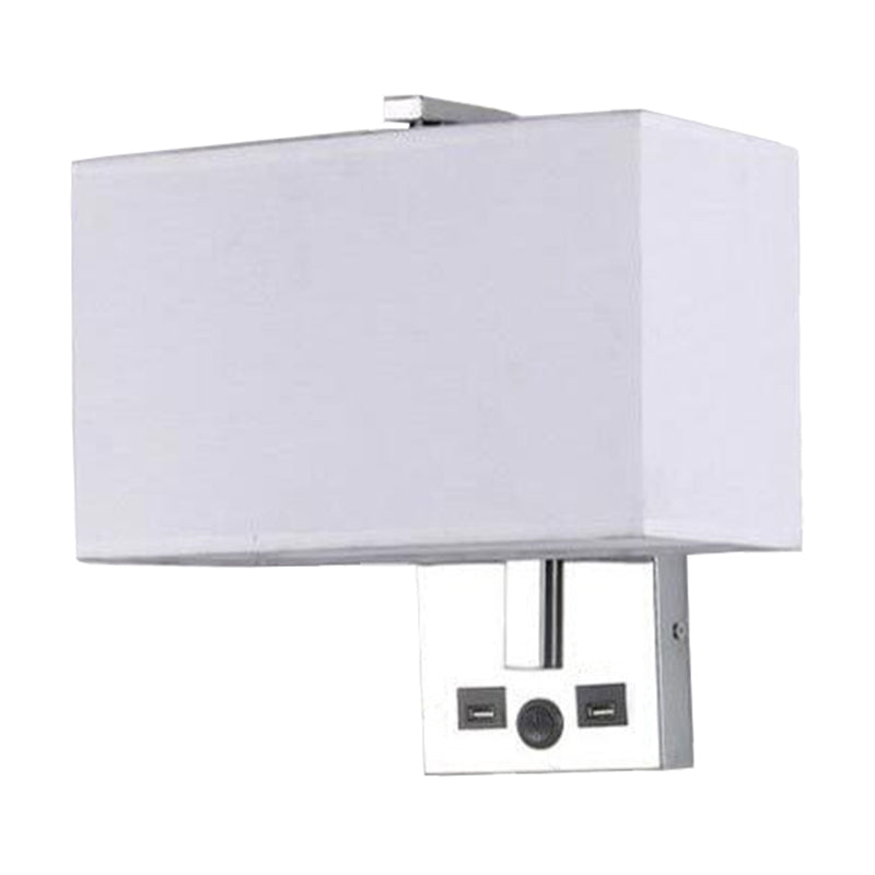 Minimalist Rectangle Wall Light Kit With Usb Port - Single-Bulb Beige/Black/White Fabric Lamp White