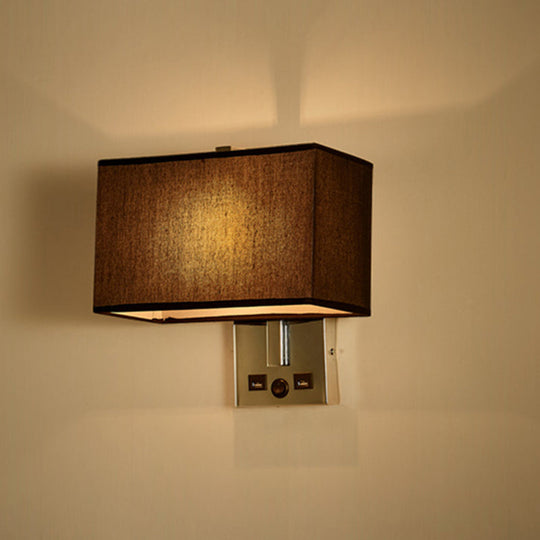 Minimalist Rectangle Wall Light Kit With Usb Port - Single-Bulb Beige/Black/White Fabric Lamp Black