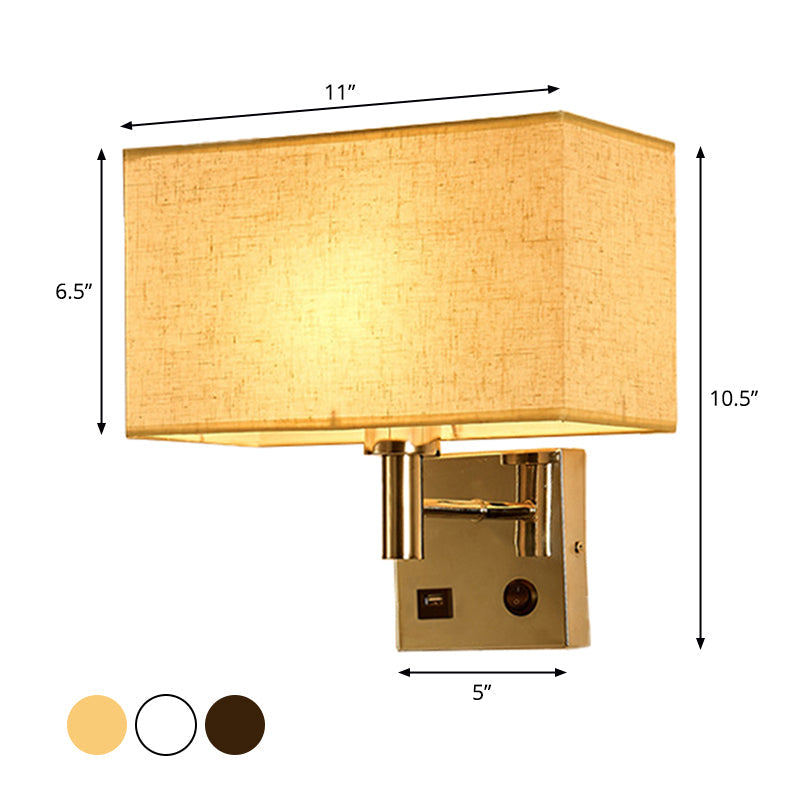 Sleek Beige/Black/White Rectangle Wall Lamp - Simplicity 1-Head Fabric Bedside Lighting