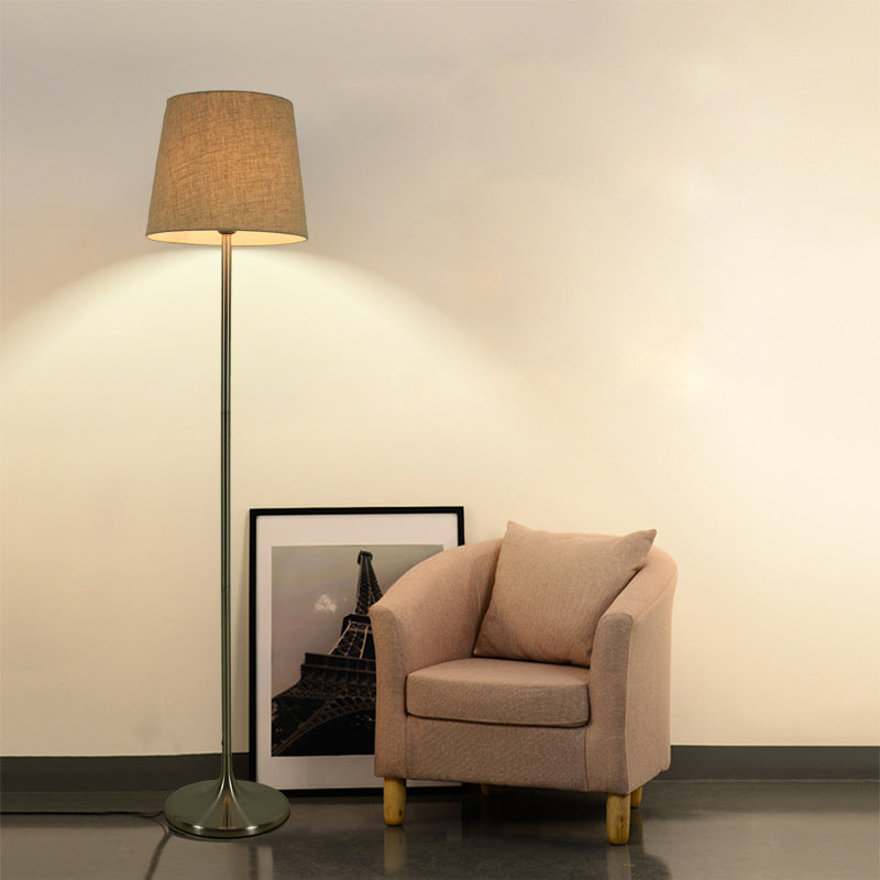 Minimalist Nickel Floor Lamp With Fabric Empire Shade - Perfect For Living Rooms