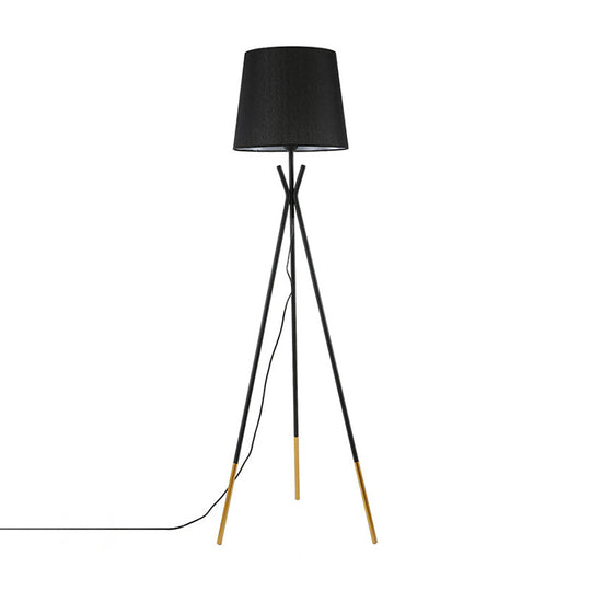Minimalist Black/White Tapered Floor Lamp With Brass Accents Black