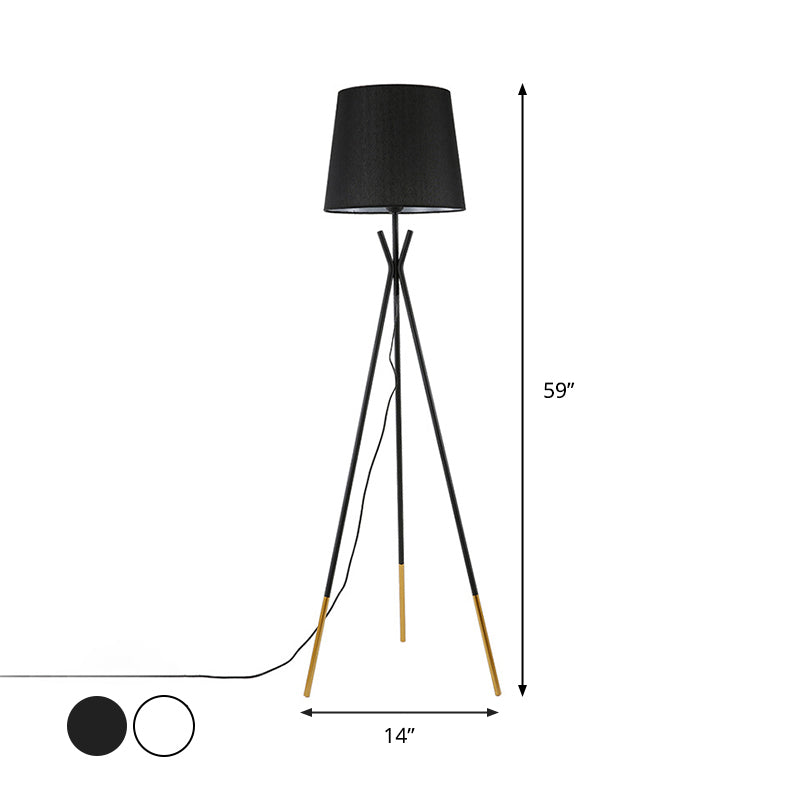 Minimalist Black/White Tapered Floor Lamp With Brass Accents