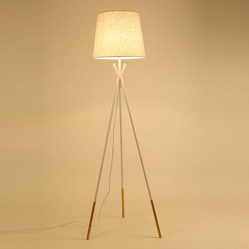 Minimalist Black/White Tapered Floor Lamp With Brass Accents White