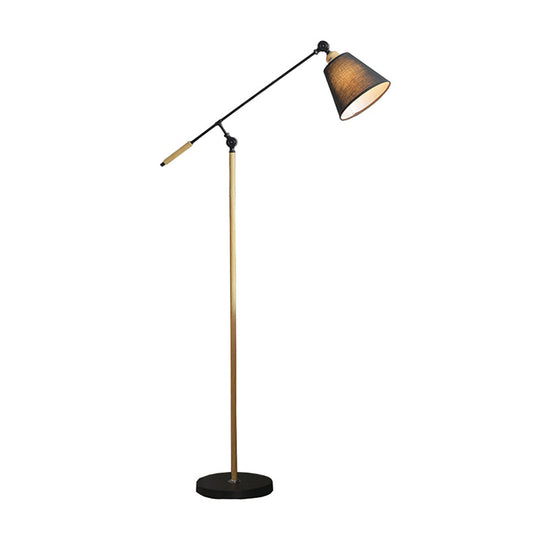 Modern Tapered Floor Reading Lamp - Nordic Design Swing Arm 1 Bulb Black/White & Wood Black / B