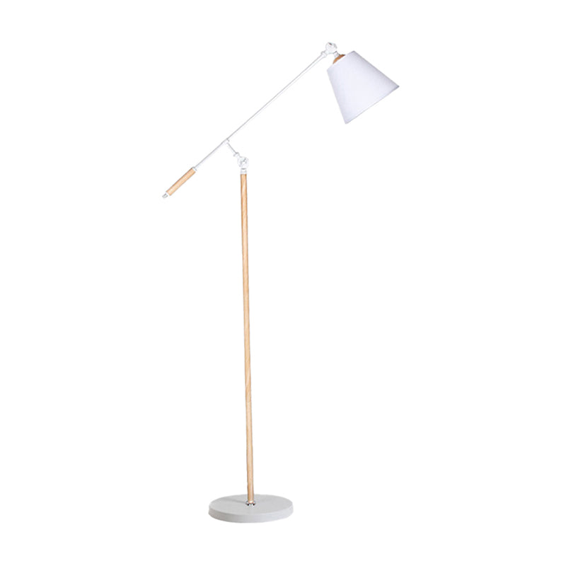 Modern Tapered Floor Reading Lamp - Nordic Design Swing Arm 1 Bulb Black/White & Wood White / B