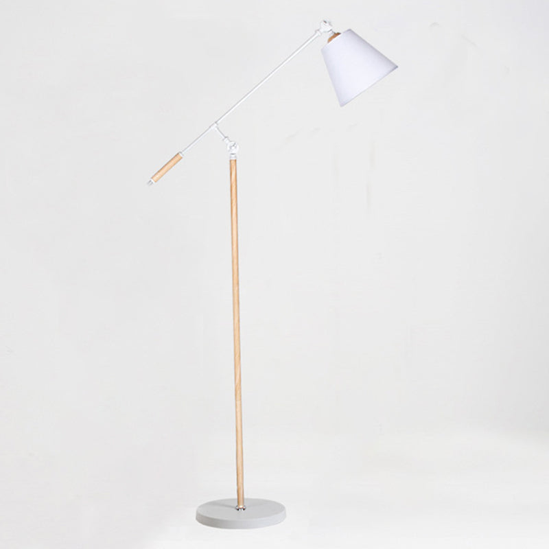 Modern Tapered Floor Reading Lamp - Nordic Design Swing Arm 1 Bulb Black/White & Wood