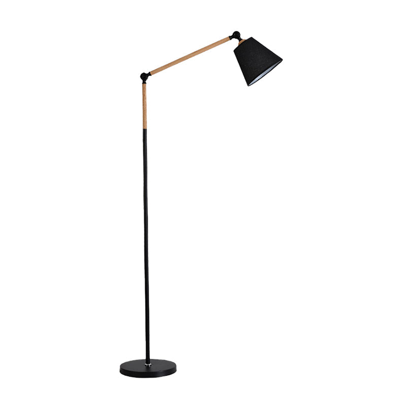 Modern Tapered Floor Reading Lamp - Nordic Design Swing Arm 1 Bulb Black/White & Wood Black / A