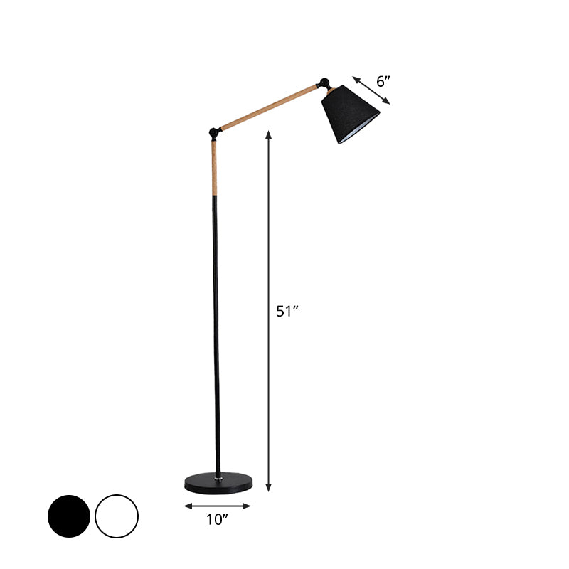 Modern Tapered Floor Reading Lamp - Nordic Design Swing Arm 1 Bulb Black/White & Wood