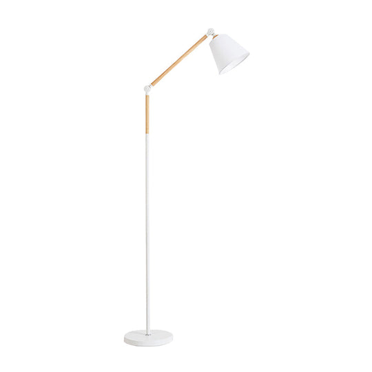 Modern Tapered Floor Reading Lamp - Nordic Design Swing Arm 1 Bulb Black/White & Wood White / A