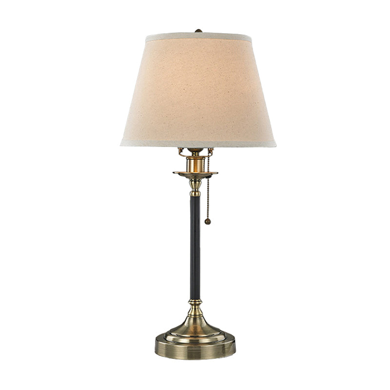 Minimalist White Table Lamp With Pull-Chain: 1-Bulb Dining Room Night Light Tapered Fabric Shade