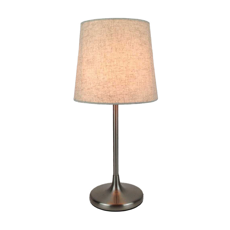 Beige Bedroom Table Lamp With Tapered Fabric Shade - Single Bulb Nightstand Light
