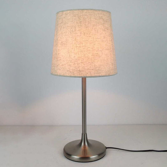 Beige Bedroom Table Lamp With Tapered Fabric Shade - Single Bulb Nightstand Light