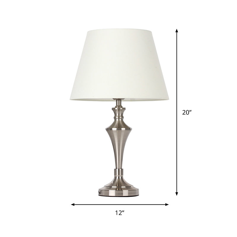 Modern White Fabric Table Lamp With Conical Shade - Perfect For Living Room Nightstands