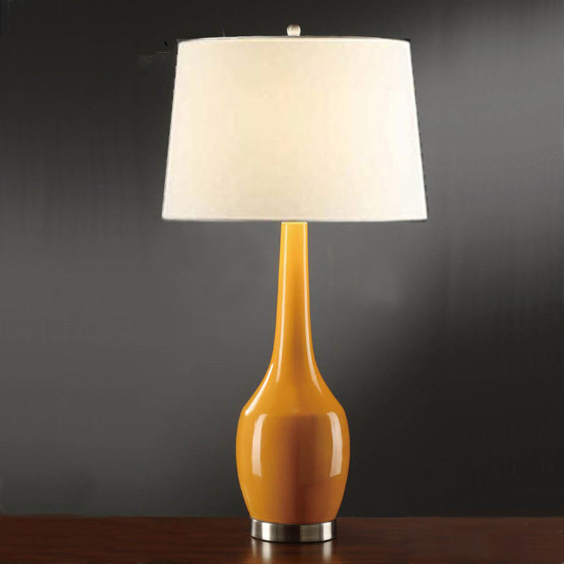 Modern Tapered Drum Table Light - Vibrant 1-Light Nightstand Lamp With Long Neck Vase Base In