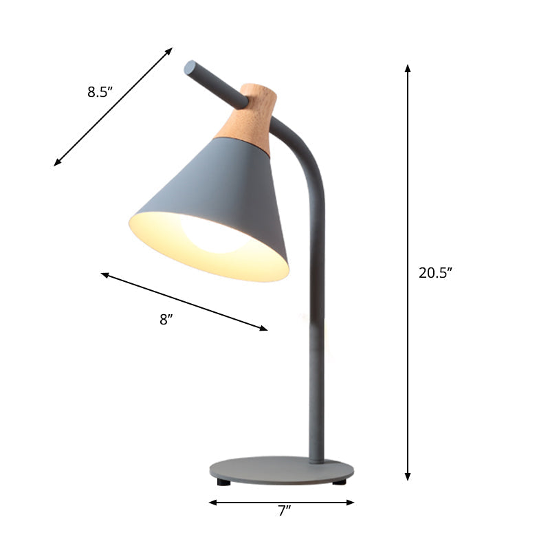 Nordic Style Cone Desk Lamp - Metal 1 Head Plug-In Cord For Dormitory Bedroom