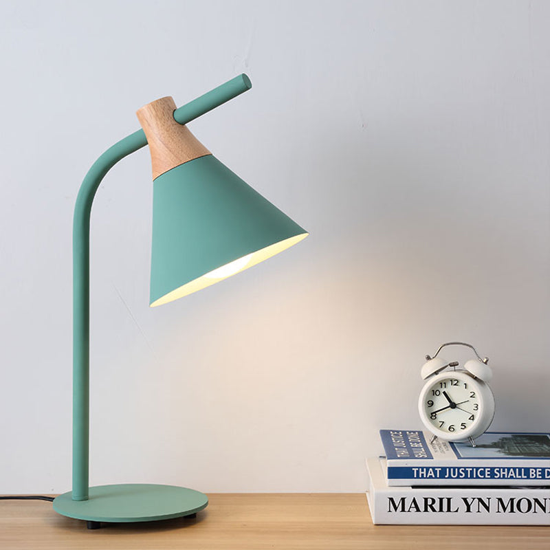 Nordic Style Cone Desk Lamp - Metal 1 Head Plug-In Cord For Dormitory Bedroom Green