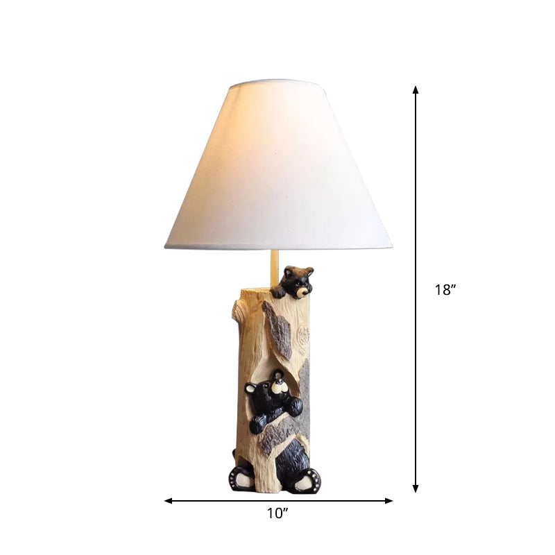 Tapered Fabric Desk Light - Country Style Table Lamp With Bear For Kids Bedroom