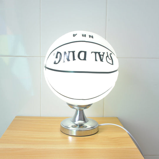 Kids Basketball Desk Light: Sporty Style Table Lamp For Bedroom With Plug-In Cord White