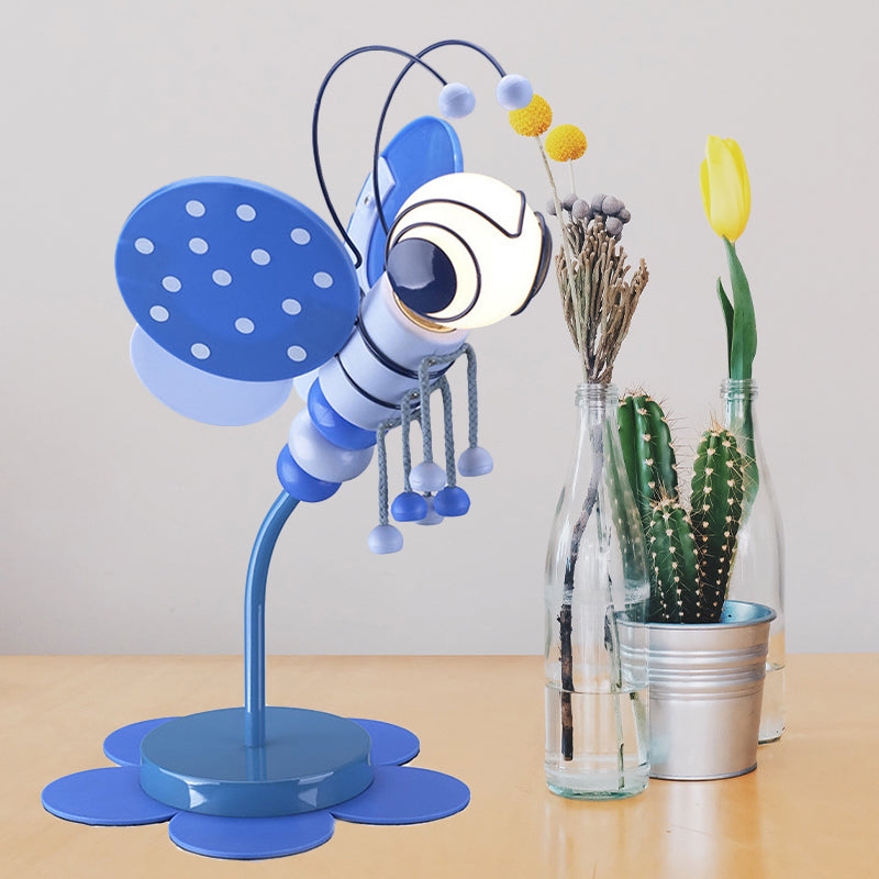 Bee-Theme Cartoon Desk Lamp: Metal Reading Light For Kids Study Room Blue