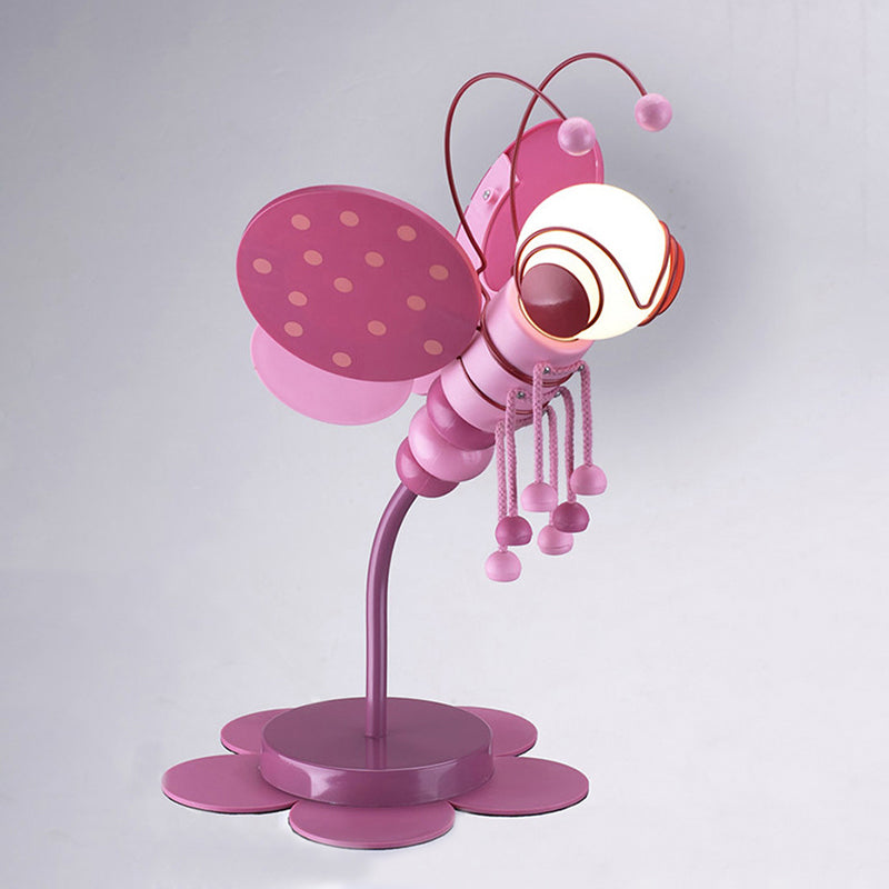 Bee-Theme Cartoon Desk Lamp: Metal Reading Light For Kids Study Room Pink