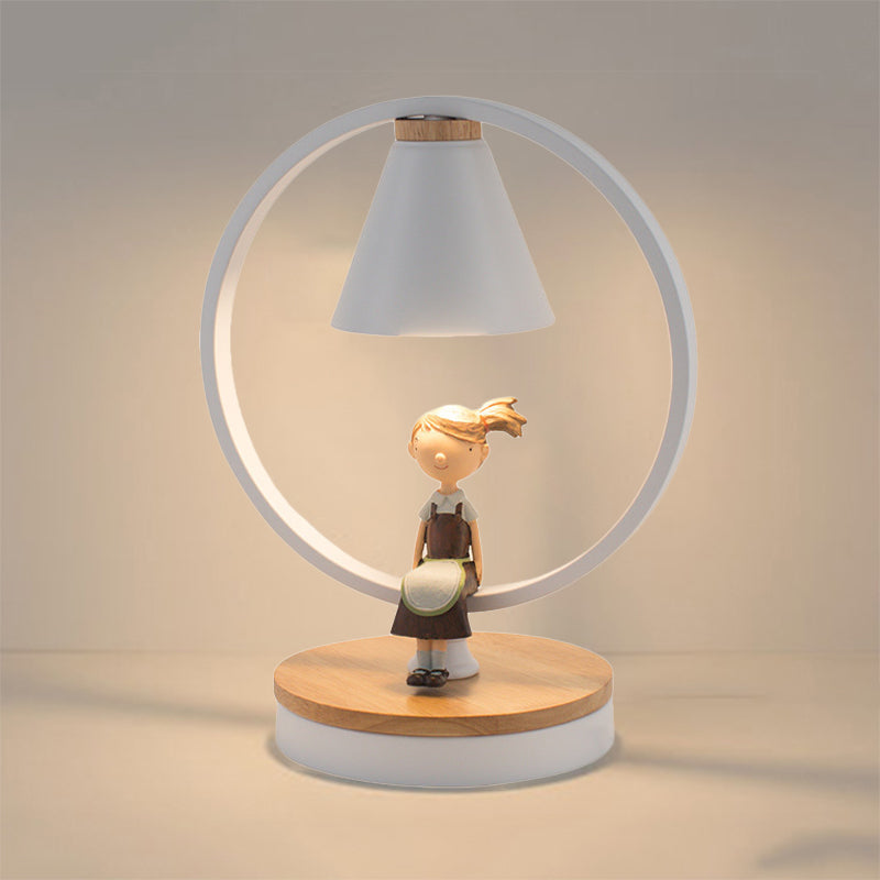 Stylish White Table Light For Kids Bedroom With Gilded Modern Resin Deco 1-Head Conical Desk Lamp
