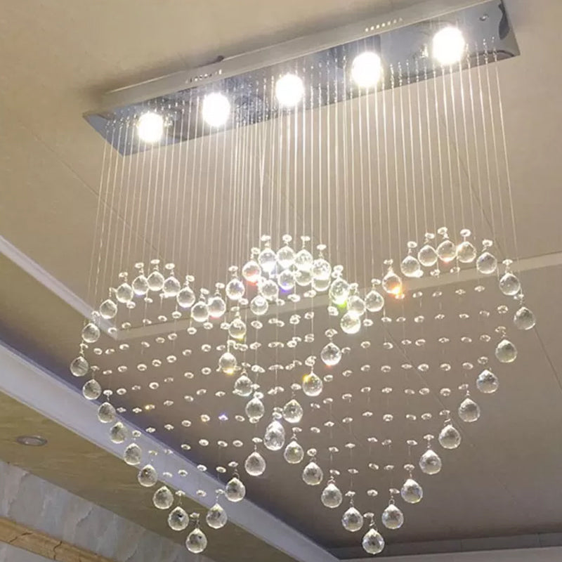 Heart Shaped Crystal Flush Mount Ceiling Light In Modern Stainless Steel - 3/5/6 Heads
