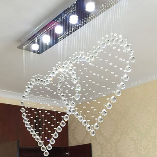 Heart Shaped Crystal Flush Mount Ceiling Light In Modern Stainless Steel - 3/5/6 Heads 6 /