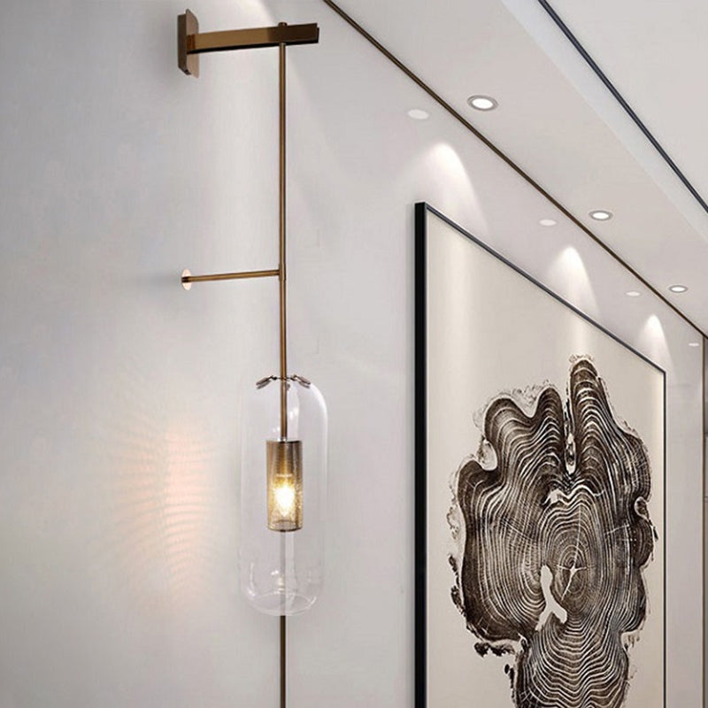 Gold Metal Wall Lamp With Postmodern Design And 1 Light For Living Rooms