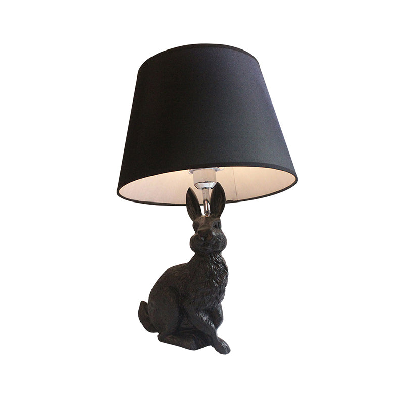 Black Resin Bunny Desk Lamp With Tapered Shade - Study Room Accent Lighting