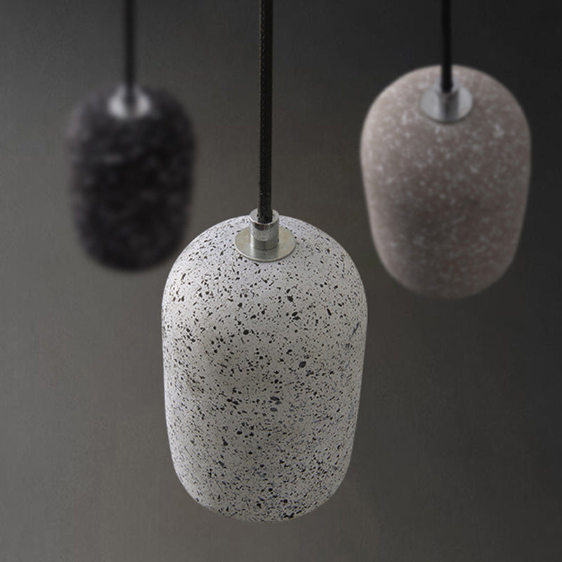 Terrazzo Pendant Lamp - Capsule Shape Led Ceiling Light In Black/Grey/White Warm/White Ambiance