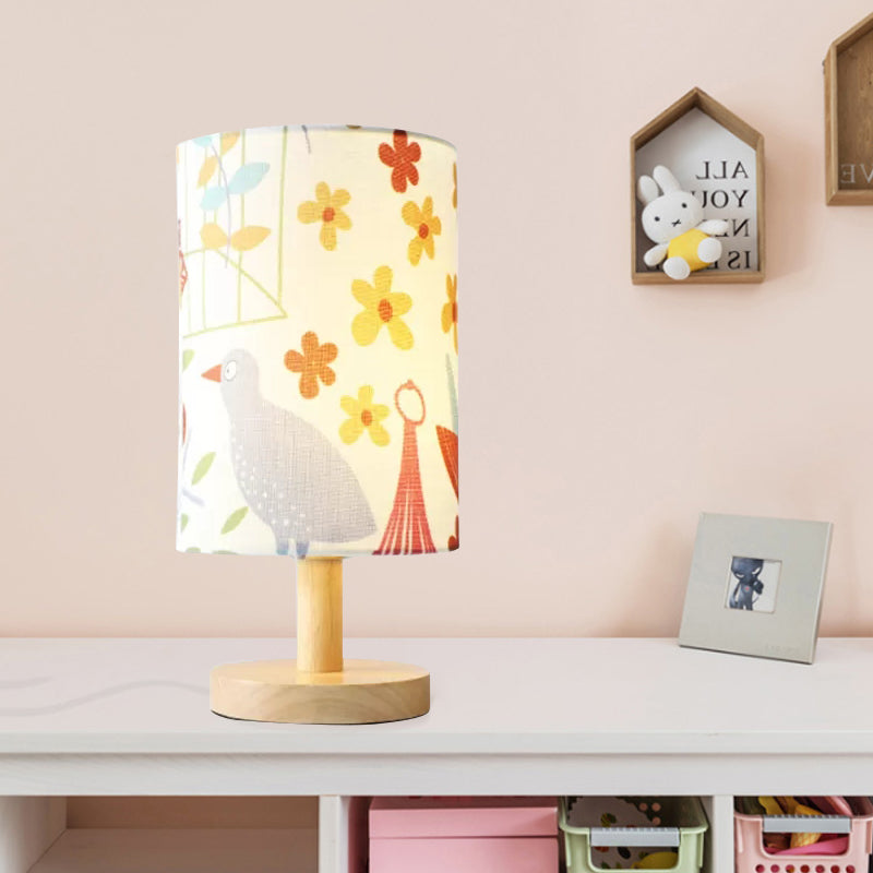 Minimalist Asian Bird Wood Cylinder Reading Light For Living Room Desk Flower