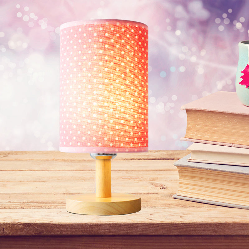 Childrens Pink Desk Light: Light And Durable Fabric-Wood Cylinder Lamp For Girls Bedroom Wood / Spot