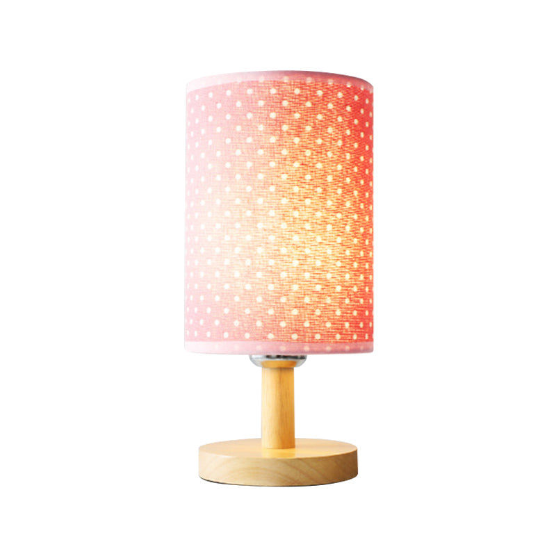 Childrens Pink Desk Light: Light And Durable Fabric-Wood Cylinder Lamp For Girls Bedroom