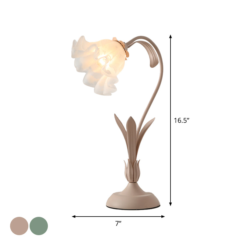 Countryside Frosted Glass Night Lamp - Flower Shape 1-Light Kids Room Table Light (Pink/Green)