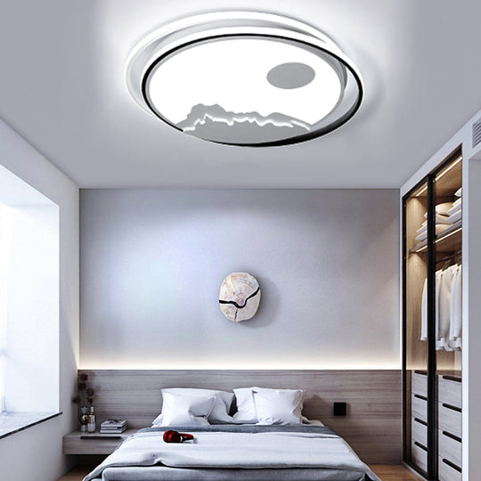 Modern Acrylic Mountain Sun Led Ceiling Mount Light - White Fixture For Kids Bedrooms