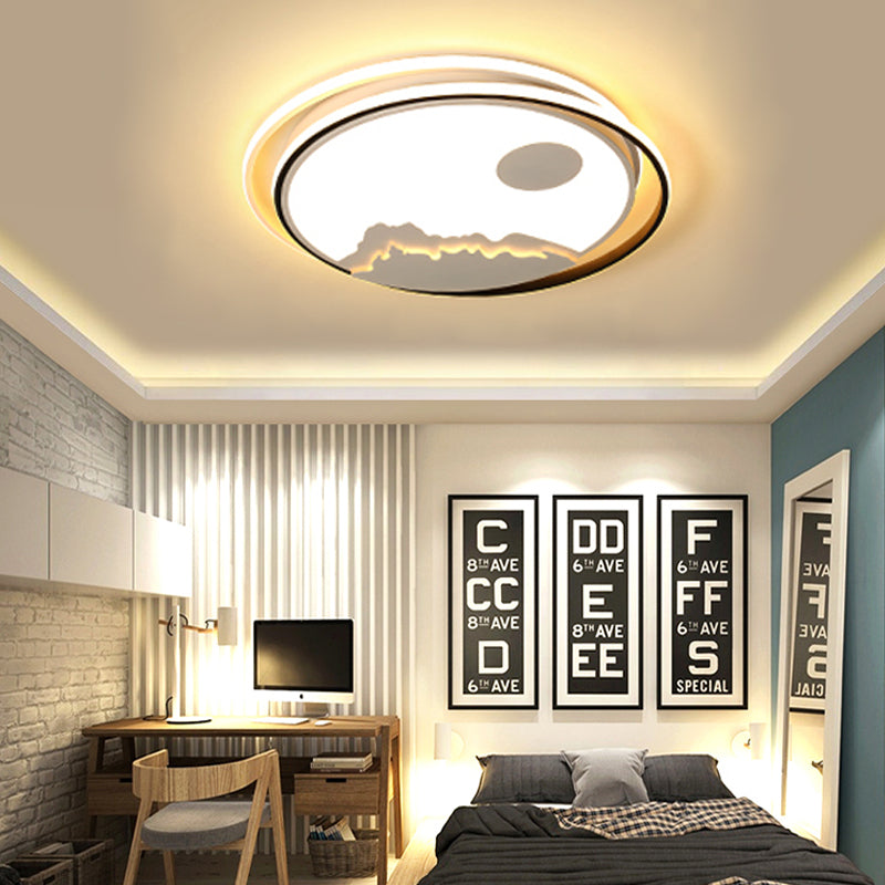 Modern Acrylic Mountain Sun Led Ceiling Mount Light - White Fixture For Kids Bedrooms Black / 16