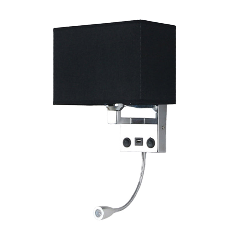 Modern Cuboid Wall Lamp With Usb Port Spotlight And Fabric Shade (Black/White/Flaxen)