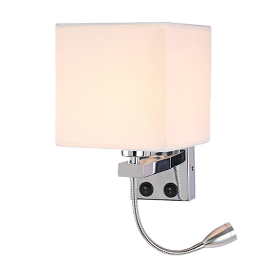 Modern Black/Beige/Coffee Bedside Wall Reading Lamp With Rectangle Fabric Shade White