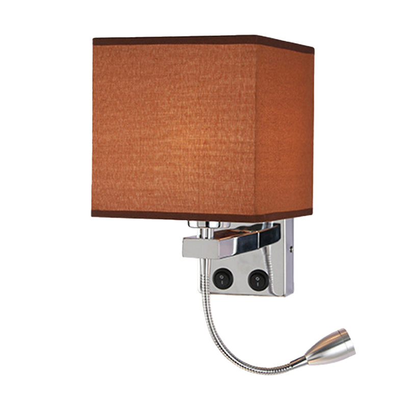 Modern Black/Beige/Coffee Bedside Wall Reading Lamp With Rectangle Fabric Shade Coffee