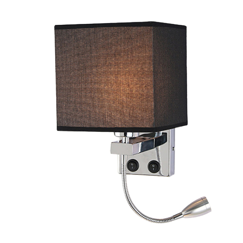Modern Black/Beige/Coffee Bedside Wall Reading Lamp With Rectangle Fabric Shade Black