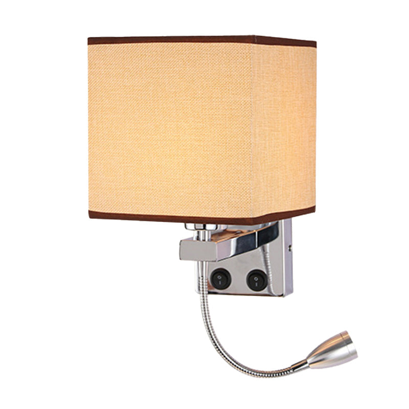 Modern Black/Beige/Coffee Bedside Wall Reading Lamp With Rectangle Fabric Shade Flaxen