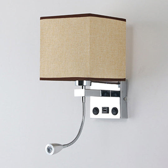 Modern Black/Beige/Coffee Bedside Wall Reading Lamp With Rectangle Fabric Shade