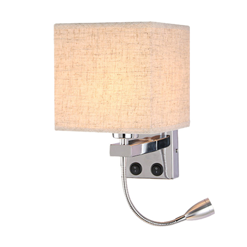 Modern Black/Beige/Coffee Bedside Wall Reading Lamp With Rectangle Fabric Shade