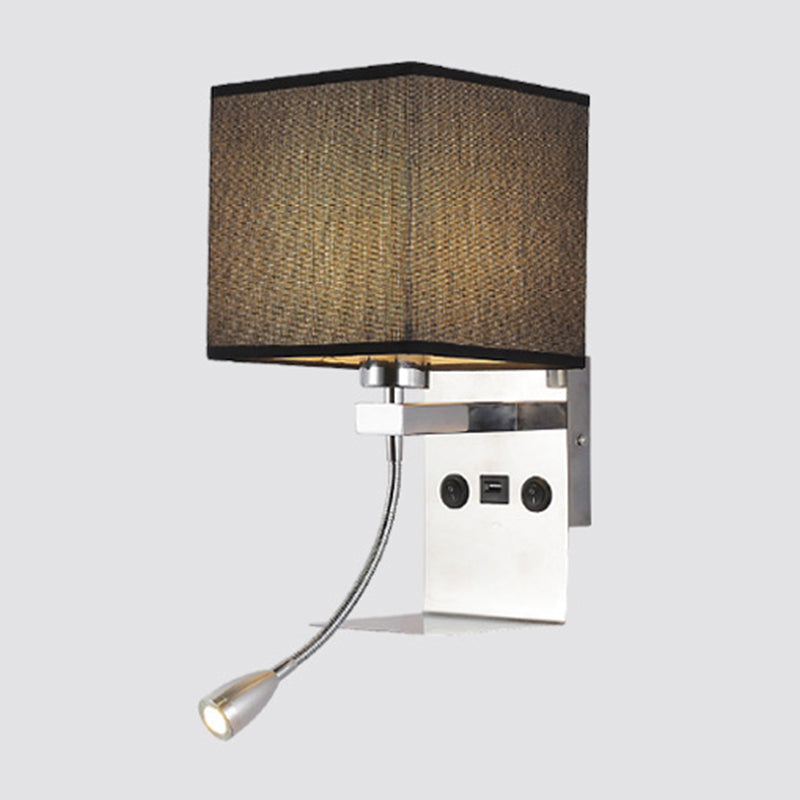 Modern Wall Mounted Reading Light 1-Head Black/White/Beige Sconce With Shelf And Spotlight