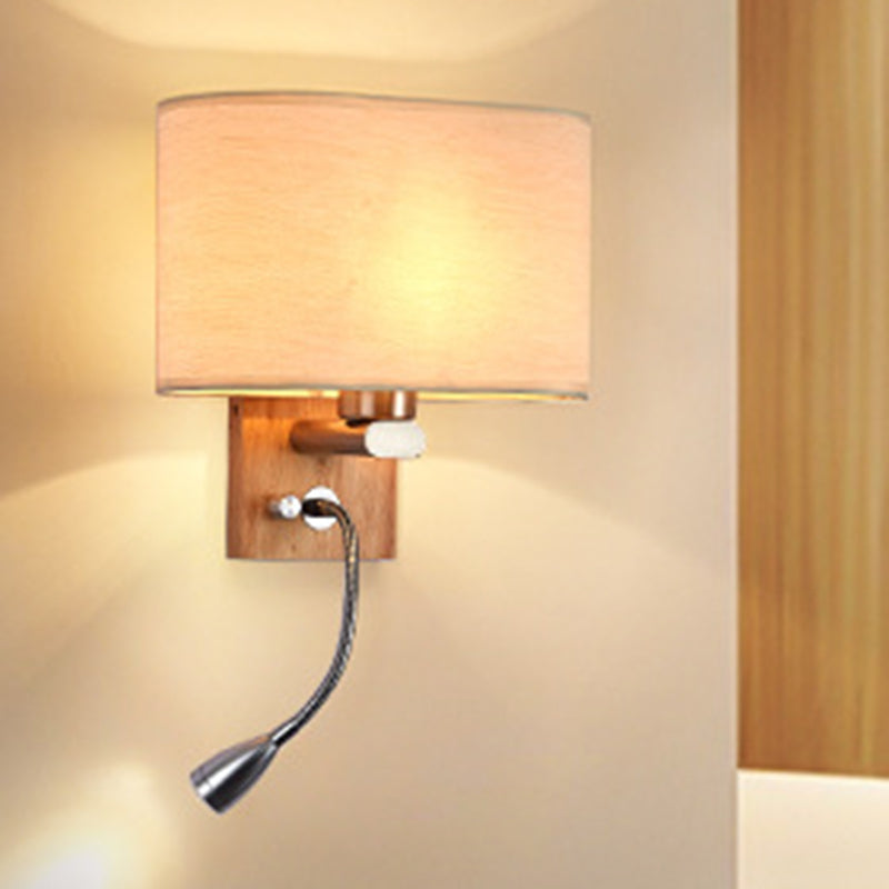Adjustable Bedside Reading Lamp With Nordic Fabric Shade In Beige/Flaxen/Champagne Champagne
