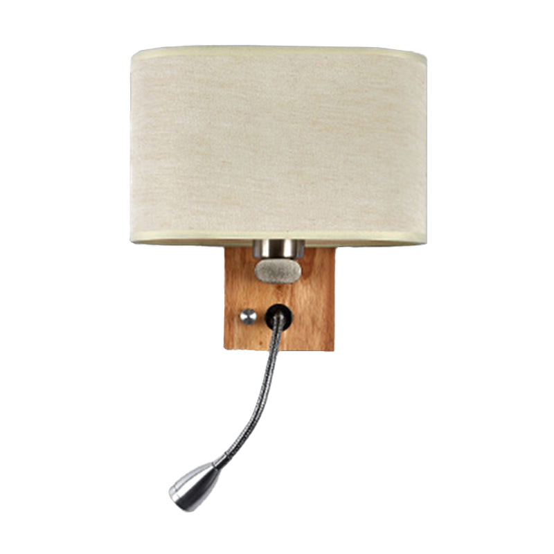 Adjustable Bedside Reading Lamp With Nordic Fabric Shade In Beige/Flaxen/Champagne