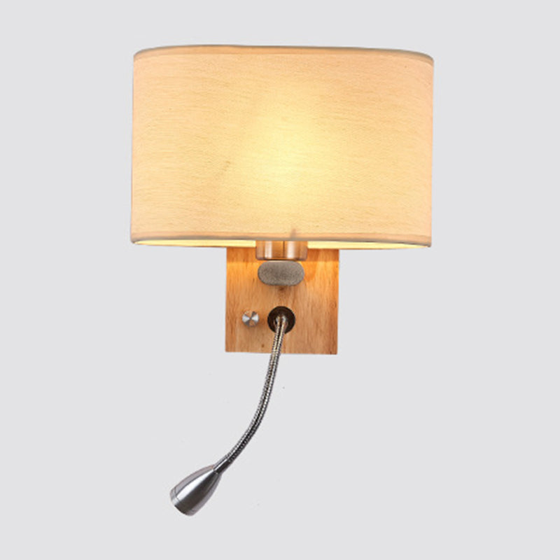 Adjustable Bedside Reading Lamp With Nordic Fabric Shade In Beige/Flaxen/Champagne