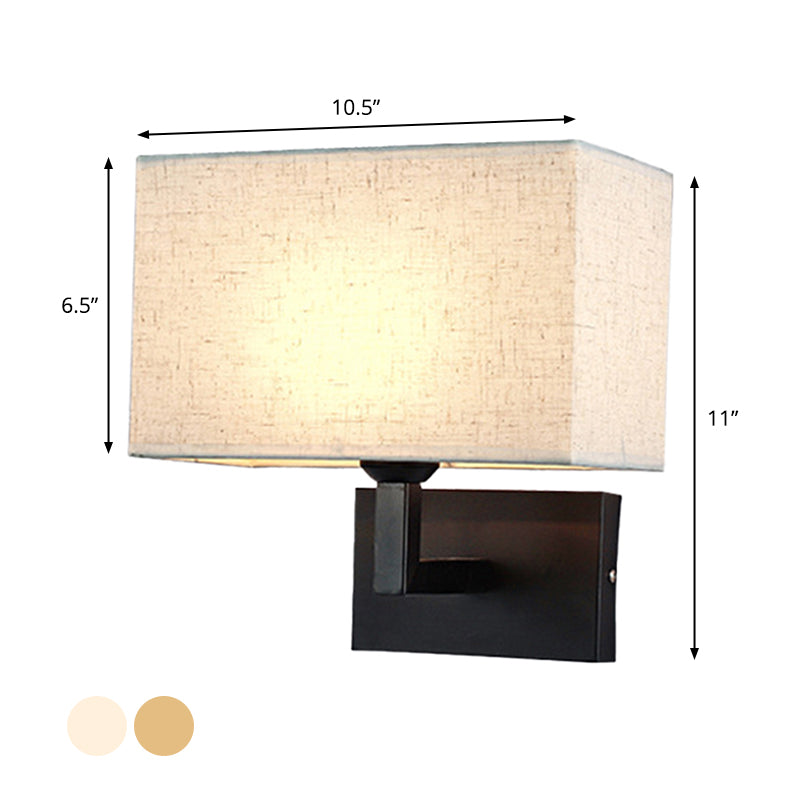 Minimalist Fabric Wall Lighting - Rectangular Design 1 Head Beige/Flaxen Mounted Light For Bedroom