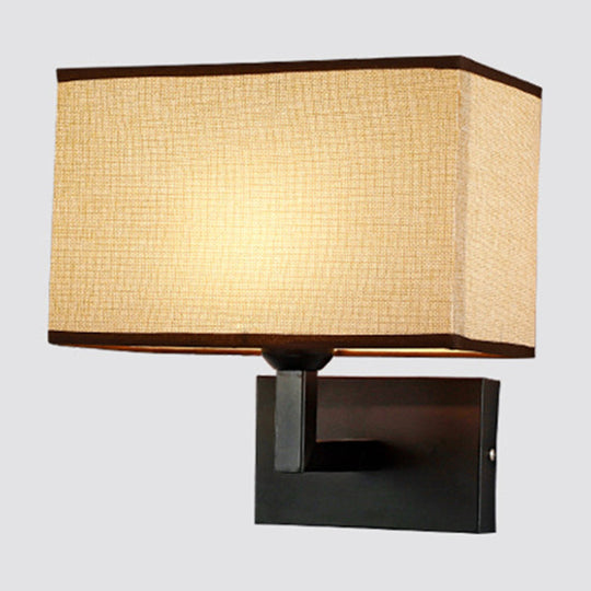 Minimalist Fabric Wall Lighting - Rectangular Design 1 Head Beige/Flaxen Mounted Light For Bedroom